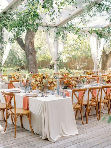 Private property fall wedding reception, tented