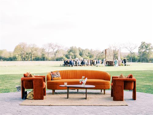 Cozy lounge for a private property cocktail hour