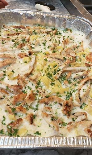 Chicken Fettuccine Alfredo for 10 to 12 people.  Part of our large to go menu