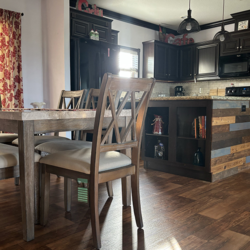 Share a meal at the table.