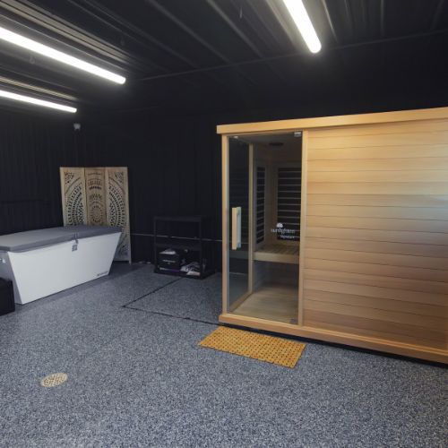 Sauna and cold plunge space available for use with booking.