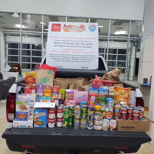  Route 128 customers & employees filled a Ridgeline with nonperishable items to donate to the food pantry