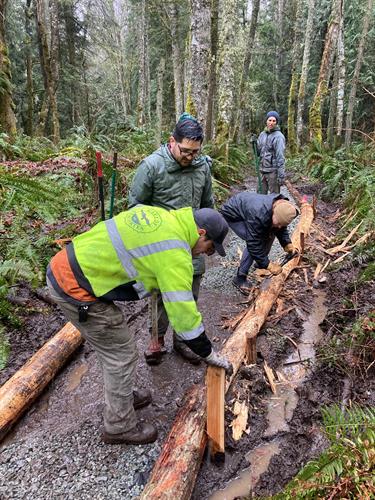 Work party with the City of Anacortes doing trail maintenance fore the ACFL