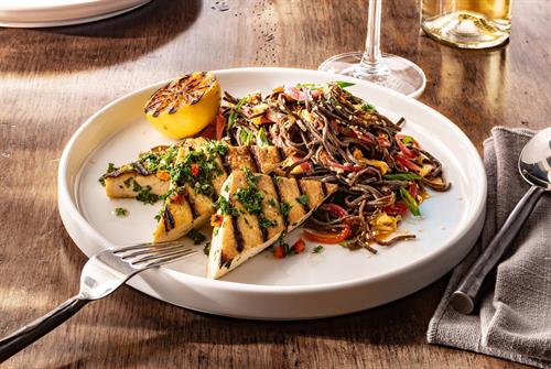 Pan-Seared Tofu with Black Bean Pasta