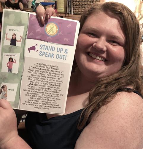 In 2019 we assisted a Girl Scout in Kentucky to create a body safety patch and earn her Gold Award 