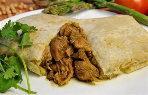 Curry chicken wrapped in a dhalpuri roti