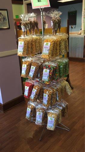 24 flavors of popcorn and 6 different gourmet nuts 24 flavors of popcorn and 6 different gourmet nuts