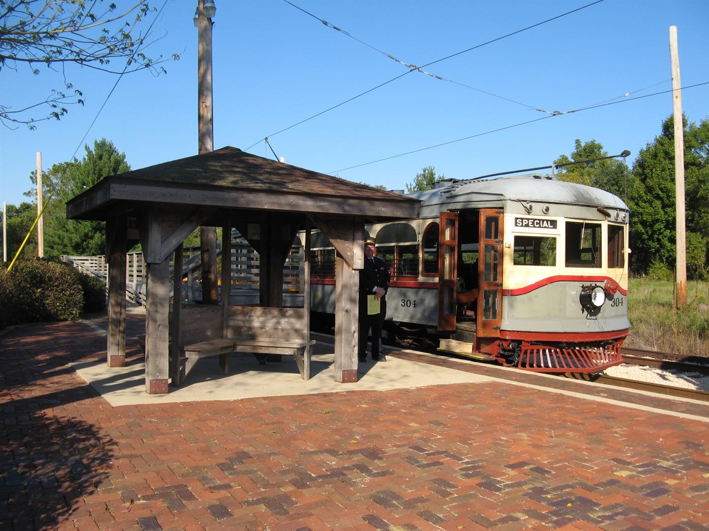1924 Fox River Electric Trolley getting ready to depart north from the Blackhawk station in the Jon Duerr Forest Preserve