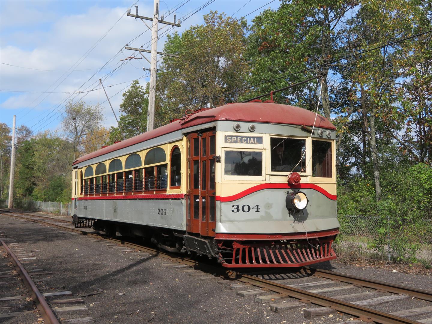 1924 Fox River Electric Intercity Trolley car heads south at Coleman, IL