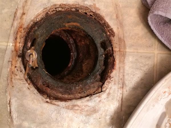 If your toilet seat wiggles...It could be due to this underneath. Please call us today for a toilet collar inspection to help prevent these issues.