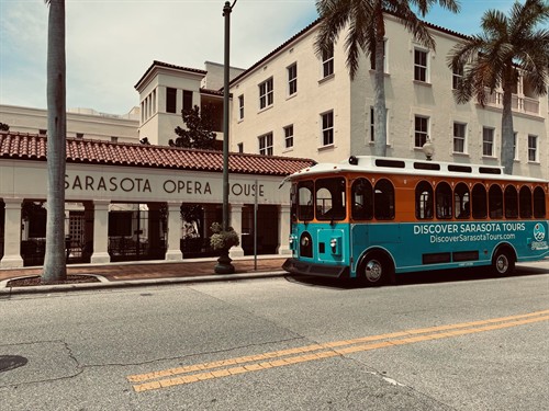 Dolly the trolley visits the Sarasota Opera House