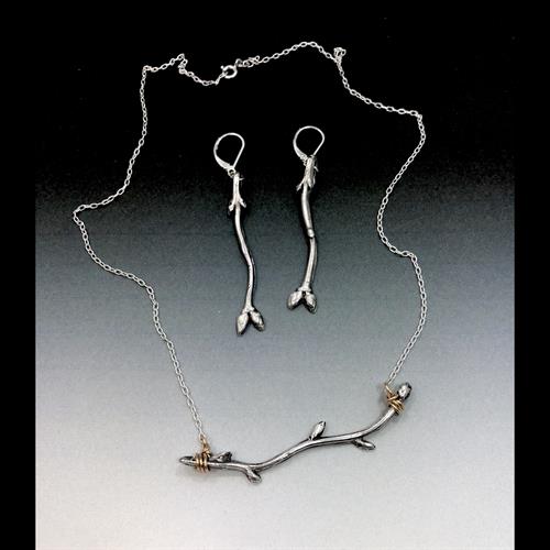 Fine silver twig and branch necklace and earrings