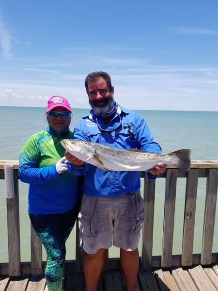 Capt Jaime and his wife witth a nice South Texas Speckled Trout Capt Jaime and his wife witth a nice South Texas Speckled Trout