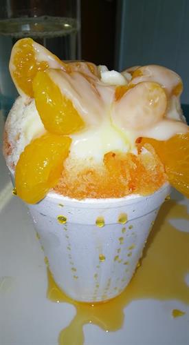 Shaved Ice Snow Cone with real peaches and cream Shaved Ice Snow Cone with real peaches and cream