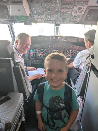 My son loves to fly. This was his first time in the cockpit