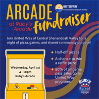 Join United Way of Central Shenandoah Valley for a night of pizza, games, and shared community purpose