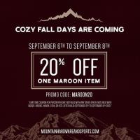 20% Off - One Maroon Item at Mountain Hardware & Sports