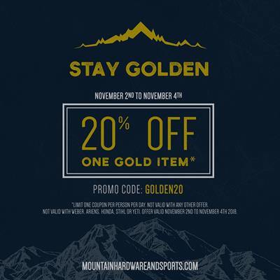 20% Off - One Gold Item at Mountain Hardware & Sports