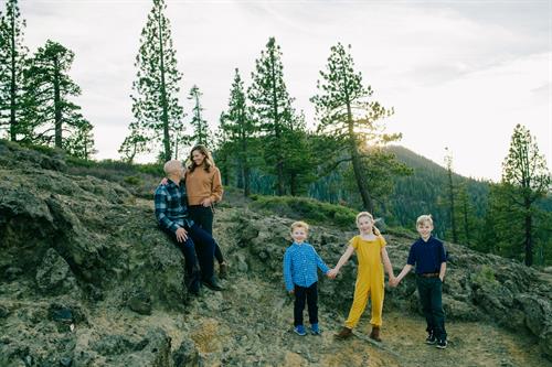 Family session top of Eagles nest overlooking Lake Tahoe 