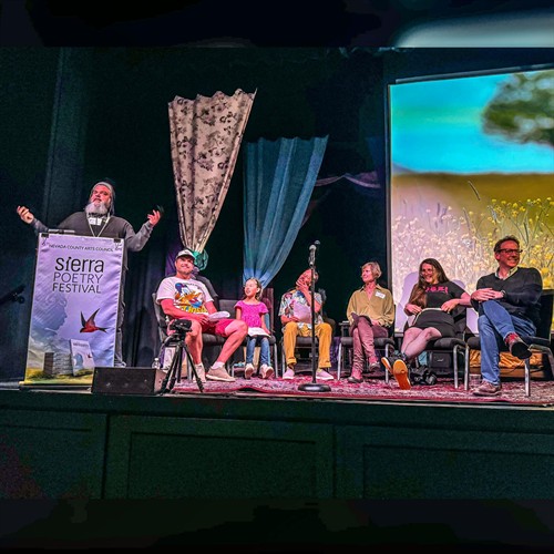 On stage at Sierra Poetry Festival, 2024