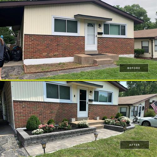 Before and after of a curb appeal landscaping project