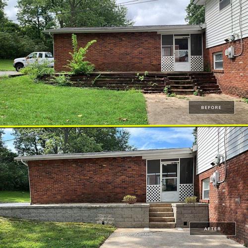 Before and after of a retaining wall project