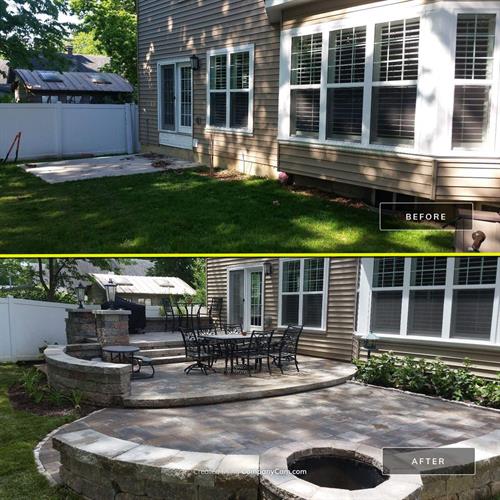 Before and after of a paver patio project