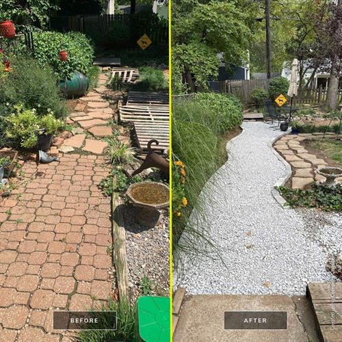 Before and after of a backyard walkway