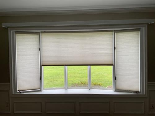 Not sure what to do with your big bow window? Cellular shades offer precise light and heat control. Not sure what to do with your big bow window? Cellular shades offer precise light and heat control.