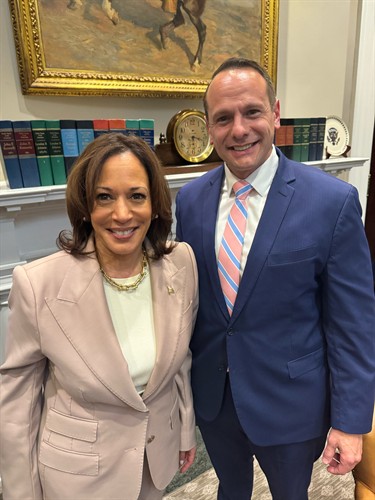 John Koufos with Vice President Kamala Harris at the White House