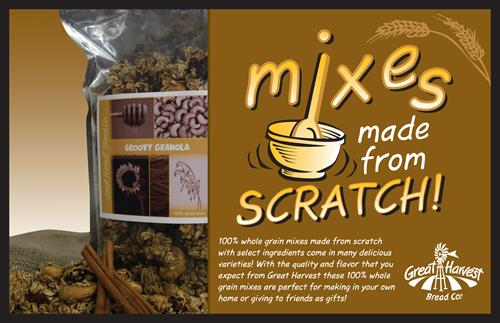 Mixes made from scratch in our bakery include granola, brownie mix, and even dog treats!