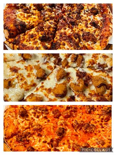 Our BBQ Chicken, Buffalo Chicken and Chicken Bacon Ranch Pizzas