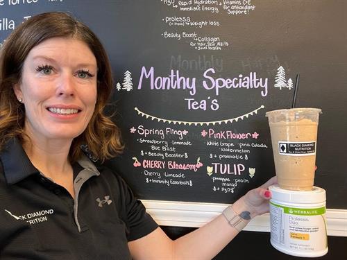 Sara's favorite drinks are the protein packed meal replacement shakes and protein iced coffee! 