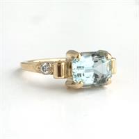 New Hampshire Aquamarine and Diamond Ring in 14k Yellow Gold