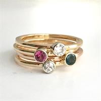 Maine Tourmaline and Diamond Staking Rings in 14k Yellow and Rose Gold
