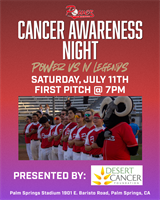 Palm Springs Power to Host Cancer Awareness Night Saturday, July 11