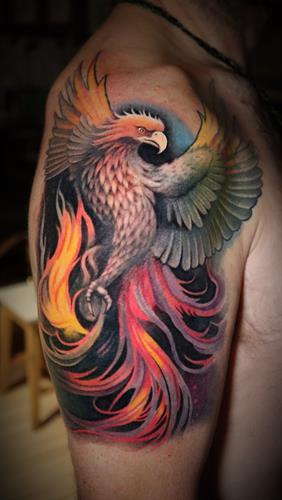 Rising Phoenix - Colour realism tattoo - Tattooed in Whistler by Steve Kretz