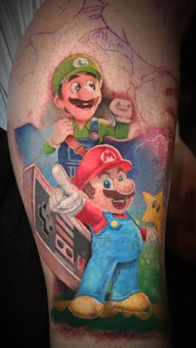 Super Mario - Colour realism tattoo - Tattooed in Whistler by Steve Kretz