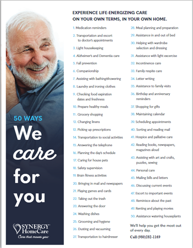 50 Ways SYNERGY HomeCare of Concord cares for you!