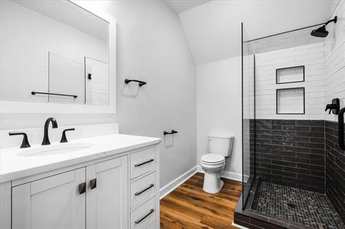 Bathroom remodel, tiled two tone tile shower