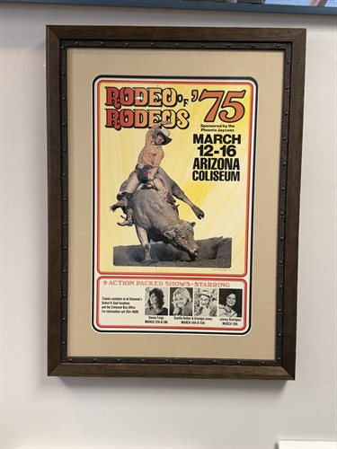 Collectible rodeo poster stacked frame double linen mat with rounded corners