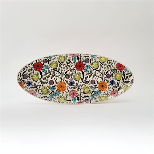 oval platter with doodle flowers large