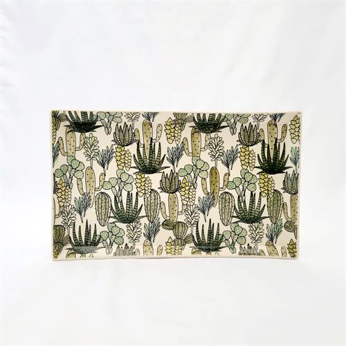 rectangle platter with painted cactus large