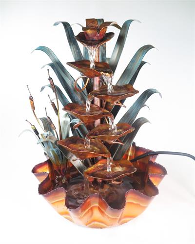 copper water fountain cattail with fulted base