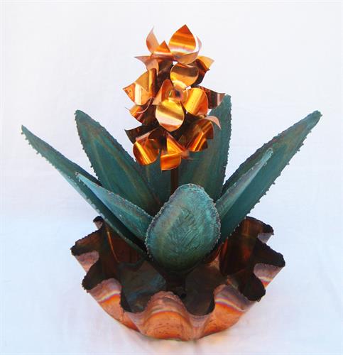 copper water founain Agave cactus