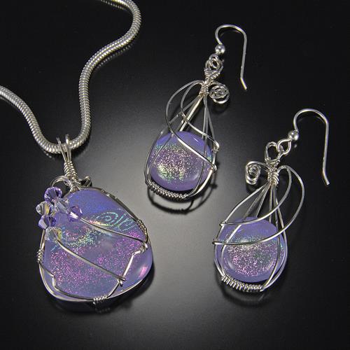 Orchid Mist Set - Timeless Melody Wirewrapped Earrings & Pizazz Pendant (Sterling Silver Wire)