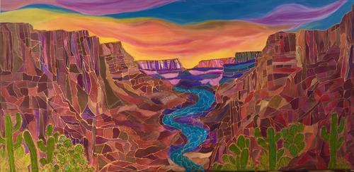"Mountain Duet", 2025 Original Silk Painting (24" x 48")