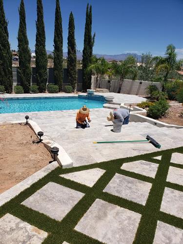 Installation of pavers and artificial grass Installation of pavers and artificial grass