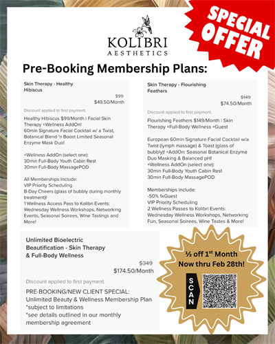 Pre-Booking & New Client Specials, Memberships & Packages  