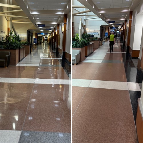Terrazzo Floor Before & After Deep Cleaning, Sealant, Polish
